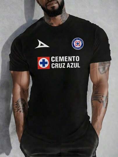 Símbolo del renombrado club de fútbol Cruz Azul acompañado por el de cemento de Cruz Azul que representa fuerza, unidad y tradición deportiva.Camiseta para Hombre,% Algodón, 220g BU0I