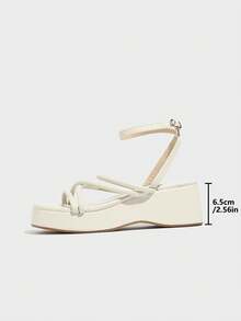 女士经典凉鞋 厚底真皮夏季透气踝带搭扣休闲百搭坡跟厚底杏色凉鞋 - 杏色 - 查看 4