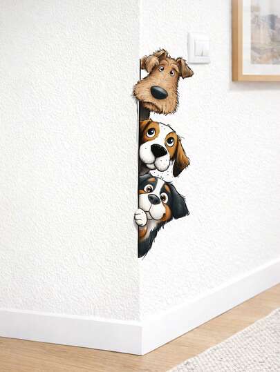 Pegatinas de pared con perros de dibujos animados de Pascua, calcomanías autoadhesivas y removibles de PVC resistente al agua, decoración de puertas y paredes para habitaciones de niños y jardines de infantes, arte temático de mascotas exclusivo para comercio transfronterizo