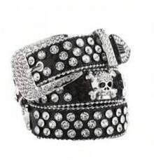 Scary Head Skull Buckle Waist Belt Shinning Buckle Belts For Women Men Luxury Waist Strap For Jeans Dress Faux-Lea - màu đen - Xem 10