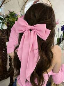 4pcs/Set Large Satin Bow Hair Clips For Women & Girls, Extra-Large Satin Bow Hair Clips, Pink French Hair Clips, Cute Aesthetic Ballet Style Hair Accessories Suitable For Wedding, Valentine's Day, Party, Daily Wear,Travel,Birthday - Pink - View 5