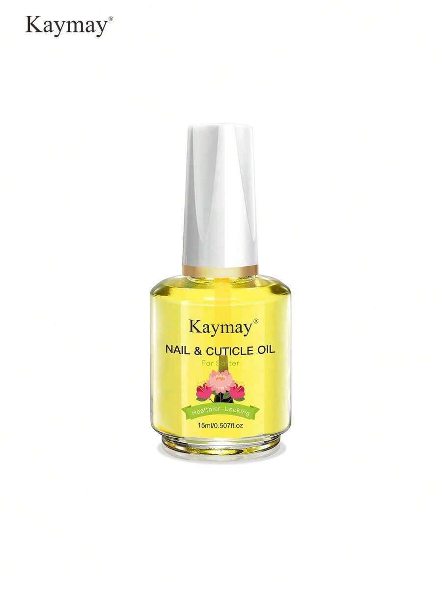 Kaymay 15毫升滋润指甲及角质层护理油，采用健康天然油脂制成，优雅瓶身饰以花卉图案，是美甲爱好者和干燥指甲护理的理想之选。 - 1PC - 查看 1