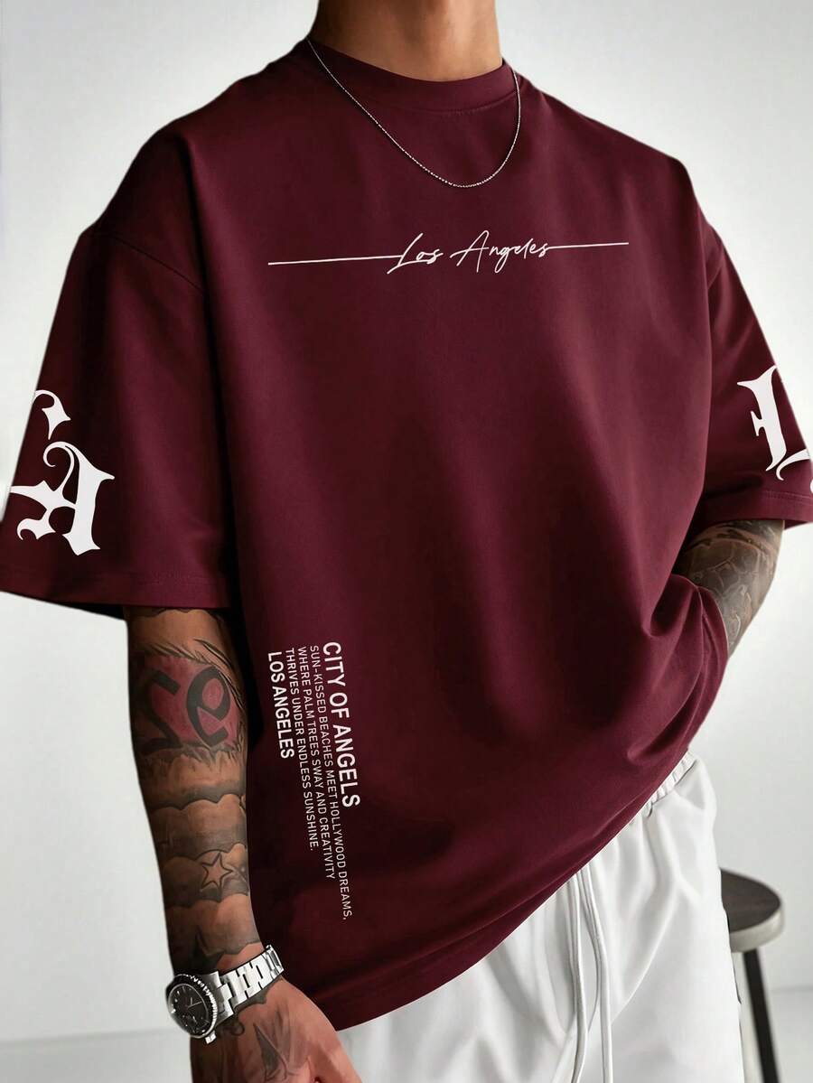 Camiseta de manga corta casual y versátil con elemento impreso simple para hombres Zrgoth