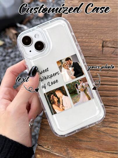 1pc Customized Romantic Love Story Photo & Personalized Signature Short Phrase Shockproof Thick Phone Case Protective Cover Compatible With IPhone 11 13 15 16 17 Pro Max