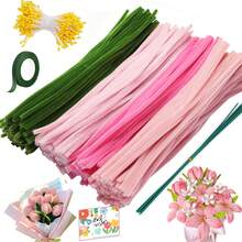 Bộ tăm bông vệ sinh dạng ống màu hồng và xanh lá cây (262/362/572 chiếc), bộ tăm bông vệ sinh dạng ống số lượng lớn để làm hoa, bộ dụng cụ làm hoa bằng chỉ, đồ thủ công mỹ nghệ, dây kim loại mềm mại, bộ trang trí Giáng sinh tự làm, quà tặng Ngày Valentine, Ngày của Mẹ, thích hợp cho người đam mê tự làm đồ thủ công. - hồng xanh - Xem 12