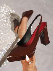 Décolleté da donna con punta affusolata e tacco largo, colore cioccolato, suola spessa, cinturino alla caviglia, moda versatile, scarpe eleganti e confortevoli per feste/banchetti, estive (consigliato di prendere mezzo numero in più) - Marrone Cioccolato - Visualizzare 9