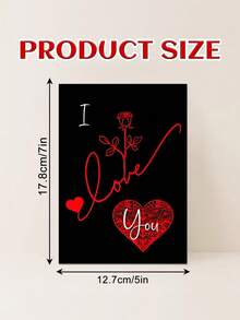 Elegant Valentine's Day Greeting Card With Red Rose Motif: Express Love, Passion & Romance​ – Features A Sleek Black Background With Striking Red Cursive "I Love You", Accompanied By A Delicate Red Rose And Intricate Heart Patterns. The Card Measures 17.8cm*12.7cm/7"*5" And Comes With A Matching Red Envelope. - Single Piece - View 7
