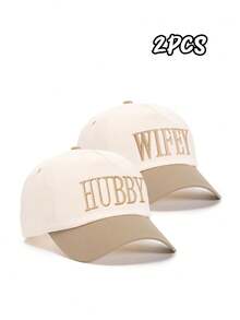 2顶绣有“老公/老婆”字样的撞色棒球帽，可调节户外遮阳帽，适合女性，春季、秋季、旅行、海滩、度假，也适合男性，Y2K风格，夏季款 - 米拼深卡其+米拼深卡其 - 查看 15