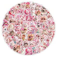 50PCS Valentine's Day Cute Cat Pink Romantic Heart Series Graffiti Stickers, Waterproof Stickers Suitable For Decorating Phone Cases, Laptops, And Water Cups, Perfect Gift Choices For Easter, Valentine's Day, And Parties - Square - View 2
