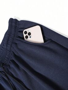 1pc Men's All-Season Sports Jogging Pants, With Adjustable Drawstring, Side Pockets And Patch Logo Design, Suitable For Fitness, Running - Navy Blue - View 6