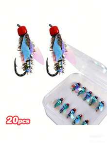 GOTURE 20pcs Micro Fishing Hooks Set, Rapid Sinking Poisonous Mosquito Hooks + Small Fish Hooks Suitable For Catfish/White Bass/Small Fish, Professional Lure Micro Nano Insect Bait - Multicolor - View 10