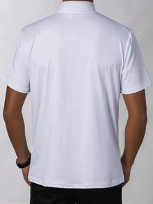 Men's Half-High Neck Solid Color Short Sleeve T-Shirt, Muscle-Fit Tight Top - White - View 4