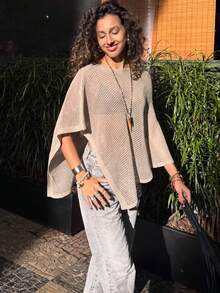 Women's New Patchwork Beach Vacation Poncho, Hollow Out, Spring/Summer - Grey - View 5