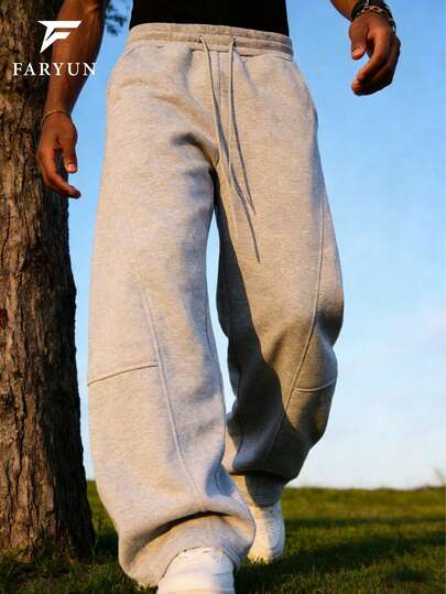 Men's New Straight-Leg Sweatpants, Solid Color Casual Comfortable Breathable Drawstring Design Trousers