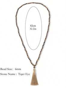 6mm 108 Mala Beaded Necklace Natural Tiger Eye Stone Knotted Necklace Tassels Long Chain Men Women Meditation Jewelry Bohemia Style - 棕色 - 查看 6