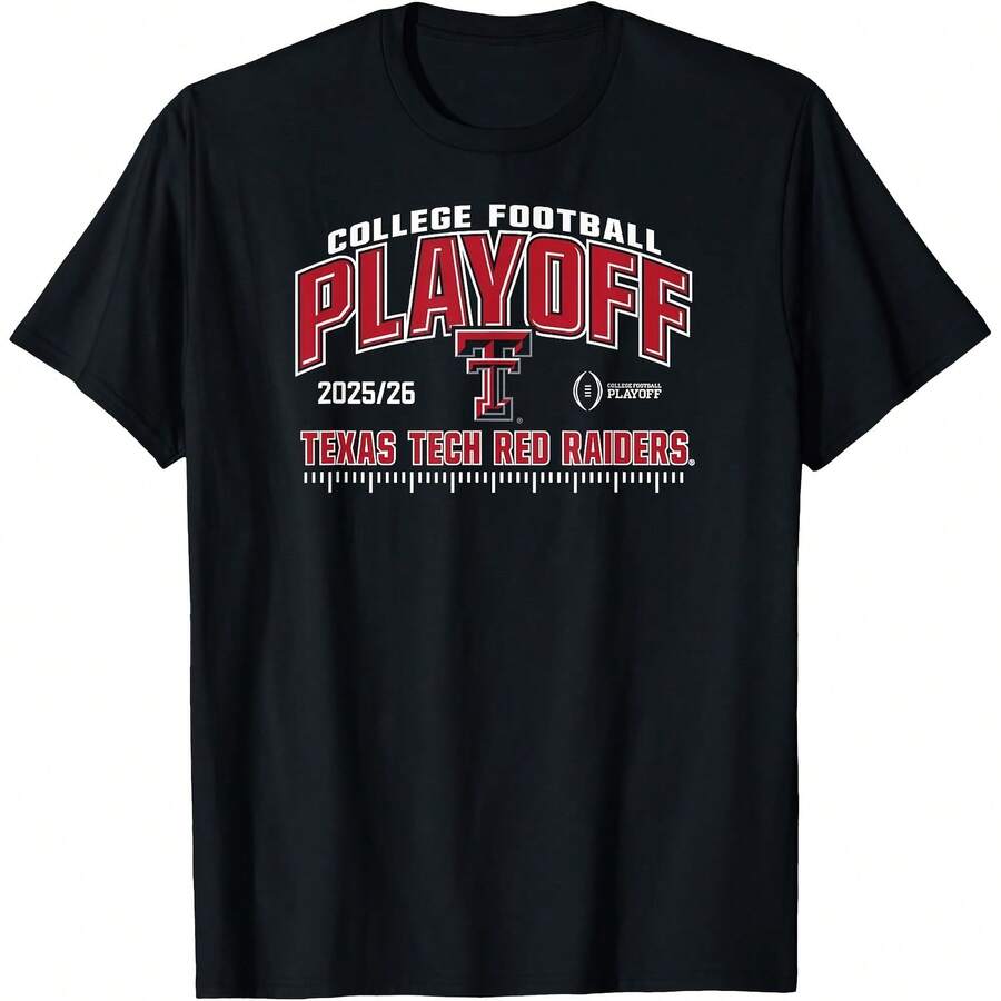 Texas Tech Red  College Football Playoff CFP 2025-26 T-Shirt All Seasons,220g Pure Cotton Single-Sided Printed Crew Neck Short-Sleeved T-Shirt,Unisex Top,Base Layer - 顏色6 - 查看 1