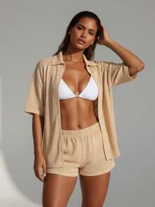 Women's Beach Cover-Up Set In Lightweight Fabric - One Size - 米色 - 查看 1