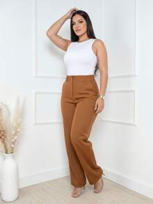Wide Leg Tailored Formal Trousers - Óxido marrón - Ver 5
