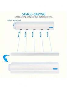 4/5 Foldable Space-Saving Retractable Clothesline Wall-Mounted Plastic Towel Rack With Hooks Home Kitchen Storage Drying Rack Laundry Organization Compact Hanging Solution Bathroom Bedroom Balcony Indoor Outdoor Clothes Air Dry Stand Heavy-Duty Portable Retractable Line - Multicolor - View 4