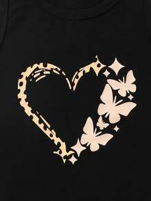 2pcs Girls' Heart & Digital Print Vest Set, Casual Vacation Cooling Summer Outfit - Black - View 6