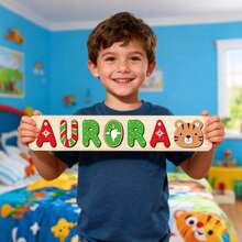 1pc Customized Name Puzzle, Personalized 3D Letter Puzzle And Wooden Name Puzzle. Ideal Gift For Baby Boys And Girls On Birthday, Christmas, Anniversary! - Red and Green On the Right - View 2