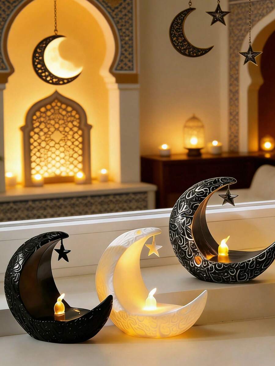 复古金属新月形烛台，适合家居装饰、桌面摆设，可放置于餐厅、客厅、卧室增添氛围，是斋月和中秋节的必备装饰品。