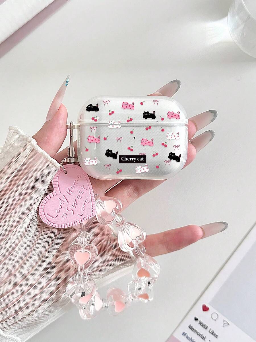 Cartoon Cat Painted Bracelet Transparent Fashion Bluetooth Earphone Case Compatible With AirPod Case, Headphones, Pro 3 Case, Pro (2nd Generation), 3, Pro, 1/2, 4 Case Cover - Multicolor - View 1