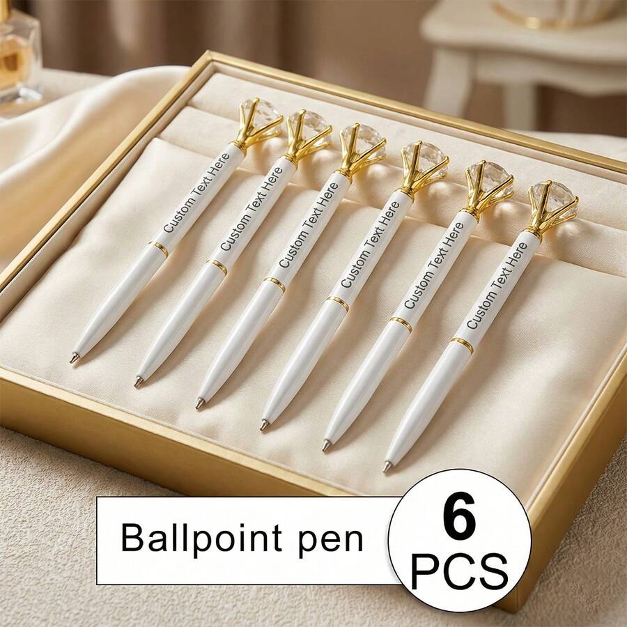[Customized] Engraved Diamond Ballpoint Pen, Metal Crystal Pen, Ins Style High-Quality Stationery, Creative DIY Engraved Name/LOGO, Suitable For Wedding, Teacher's Day, Graduation, Birthday, Christmas, Business Meetings, Opening Ceremonies, Practical And Exclusive Customized Wholesale Gifts - Sets - View 1