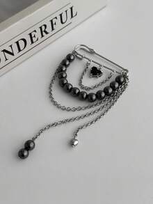 1pc Bohemian Geometric Round Beaded Chain Tassel Brooch, Elegant Fashion For Party, Casual, Couple Date, Street Snap, Women's Holiday Birthday Versatile Jewelry Gift - Brooch - View 6