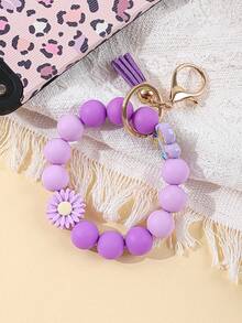 1个多巴胺硅胶珠手链钥匙扣，花朵/蝴蝶吊坠设计，可爱吸睛，非常适合春夏出行 - 彩色 - 查看 5