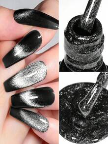 FOUR LILY 7ml黑色水晶磁性凝胶指甲油，7ml持久可卸美甲凝胶，DIY LED UV凝胶指甲油礼品 - 黑色 - 查看 1