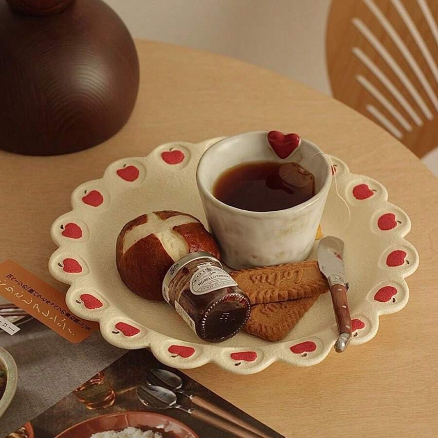 10英寸陶瓷餐盘，2个装，香蕉苹果可爱图案，哑光乡村风格陶器，带边餐盘/牛排盘/沙拉盘/意面盘/盛菜盘，适合家用/节日礼物/返校季，微波炉和洗碗机适用 - 霧面白 - 查看 1