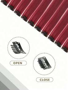 5pcs Colorful Clip-In Hair Extensions, 20-Inch Straight Synthetic Hair Clips For Party Costume, Christmas Or New Year Gift For Girls (Wine Red) - 酒紅色 - 查看 4