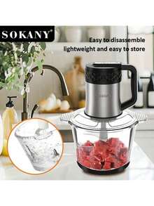 SOKANY 06015 Multifunktionaler Elektrischer Fleischwolf. 3L Große Kapazität, 4-Klingen Zerkleinerer, 4-Stufen Einstellung, Knopfdesign. 800W Hochleistung, Glasmaterial, klarere Innenansicht, geeignet für Zuhause und Restaurant, Lebensmittelblender, Fleischwolf, Knoblauchpresse, Gemüsehacker, Zwiebelwürfler, Gemüsemixer, kabelloser Lebensmittelverarbeiter für Ingwer, Chili, Obst, Fleisch - Übersicht 4