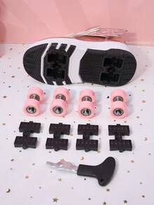 Kids Roller Skate Shoes With 4 Wheels, Detachable Wheels, Roller Skating Shoes, Fashion Casual Shoes With Hook And Loop Closure For Boys And Girls - Pink - View 8