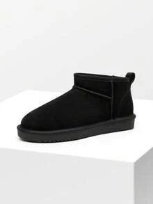 Women's Ankle Winter Boots: Genuine Suede With Faux Fur Lining, Water-Resistant, Warm Snow Boots With Slip-On Design And Memory Foam Comfortable Festival Holiday Black Boots - 黑色 - 查看 2