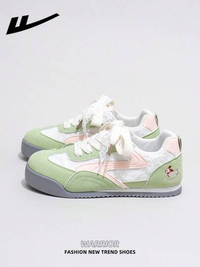  1双 WARRIOR 女士厚底系带软底休闲鞋，低帮户外平底鞋，圆头低跟防滑纯色优雅软底徒步鞋，适合学生、毕业照、平底鞋、低帮皮质运动滑板鞋