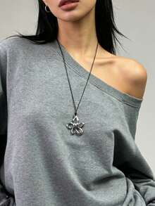 Dây chuyền mặt hoa rỗng phong cách Blogger Hàn Quốc mới 2025, Phụ kiện dây chuyền áo len dài với cảm giác cao cấp - Bạc - Xem 2