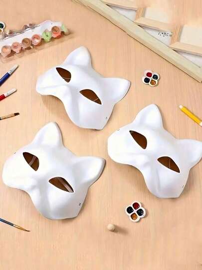 猫咪面具，适合DIY涂鸦派对，送给爱猫人士的礼物，也适合生日活动。白色纸质猫咪面具，适合DIY涂鸦、化装舞会、万圣节、角色扮演和各种派对。生产过程中可能存在一些细微瑕疵，但不影响最终产品。