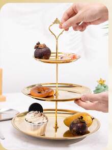 1 PC Gold-Plated Stainless Steel Double/Three-Layer Paper Cup Holder, Elegant Stainless Steel Paper Cup Holder For Festive Parties / Display Tower / Dessert Plate / Display Stand / Paper Cup Holder / Christmas / Wedding Banquet / Multi-Layer Dessert Stand / Eid / Valentine's Day / Easter (American Holiday) / / Jewelry Tray - Multicolor - View 2