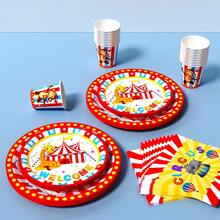 嘉年华马戏团主题一次性餐盘、餐巾纸、杯子套装，包含餐盘、餐巾纸和杯子，适合8位客人使用，一次性纸盘，派对餐具，适用于生日、婚礼、主题派对、家庭野餐等场合。 - 彩色 - 查看 5