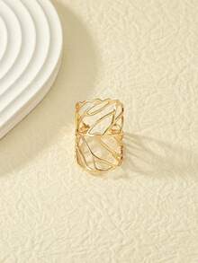 1 pieza Anillo abierto con forma de corazón geométrico minimalista, adecuado para uso diario de mujeres, Día de San Valentín, boda - Dorado - Ver 8