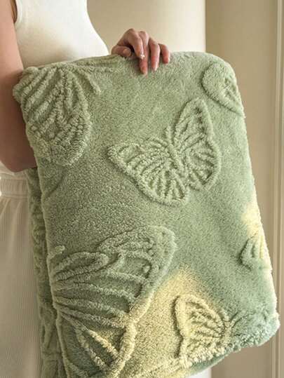 1 件提花蝴蝶图案毯，适用于床、沙发、办公室小憩、宠物，保暖舒适，纯色简约设计，提供舒适温馨的睡眠体验。