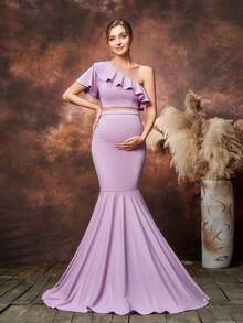 Faeriesty Đầm bầu thanh lịch với phần thân trên ngắn xếp nếp và phần đuôi cá ôm sát, lý tưởng cho chụp ảnh bầu, buổi chụp hình kỷ niệm thai kỳ lãng mạn, lễ kỷ niệm ngày cưới, tiệc vườn và bữa tối gia đình mùa xuân. - Màu Lilac Tím - Xem 4