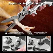 Tijeras de cocina de acero inoxidable de alta resistencia: tijeras profesionales para cocinar y para aves, adecuadas para cortar huesos, pavo, carne, pescado y verduras, 1 par por paquete. - Plateado - Ver 8