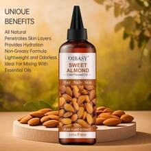 100%纯冷压甜杏仁油，轻盈保湿霜 - 3.4 液盎司多用途油，适用于头发、皮肤、指甲、胡须和身体按摩及卸妆 - 基底油 - 滋养、保湿、强效 - Sweet almond oil - 查看 12