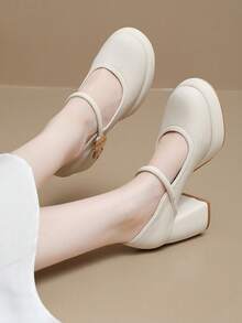 女士时尚舒适百搭套脚高跟鞋 - 杏色 - 查看 1