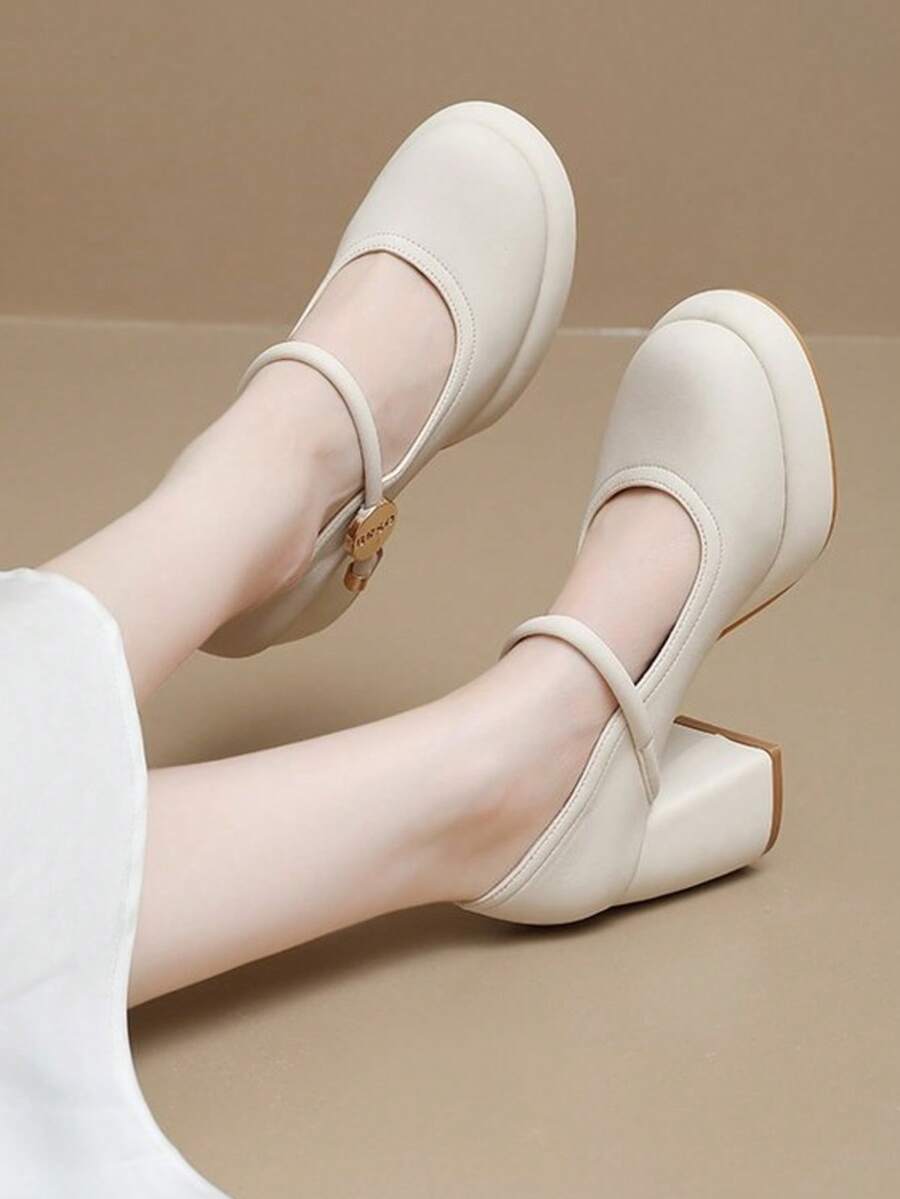 女士时尚舒适百搭套脚高跟鞋 - 杏色 - 查看 1