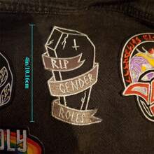"RIP Gender Roles 10.16cm Iron-On Embroidered Patch - Spooky Gothic Punk Style For DIY Clothing, Backpacks & Jeans" - A - View 2