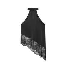 Blusa sin mangas con cuello halter y parches de encaje de moda para mujer DEEKA, elegante y versátil, color negro para primavera/verano - Negro - Ver 9